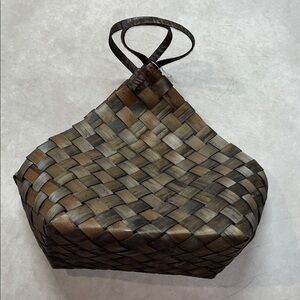 Brown Woven Wicker Style Tote Bag